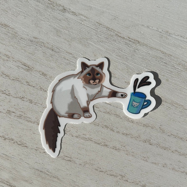 Cat Spilling Coffee Sticker