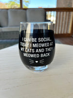 Social with Cats Wine Glass